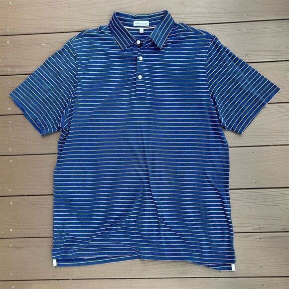 Peter Millar Men's Blue Striped Polo Shirt Size L Short Sleeve Casual - Picture 1 of 4